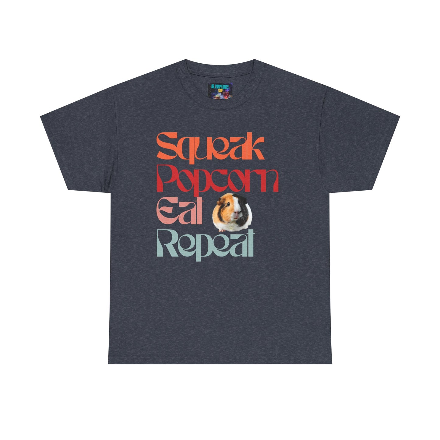 Squeak Popcorn Eat Repeat Tee, Funny Guinea Pig Shirt, Animal Lover Gift, Casual Unisex Top, Pet-Themed Apparel, Gift for Pet Owners