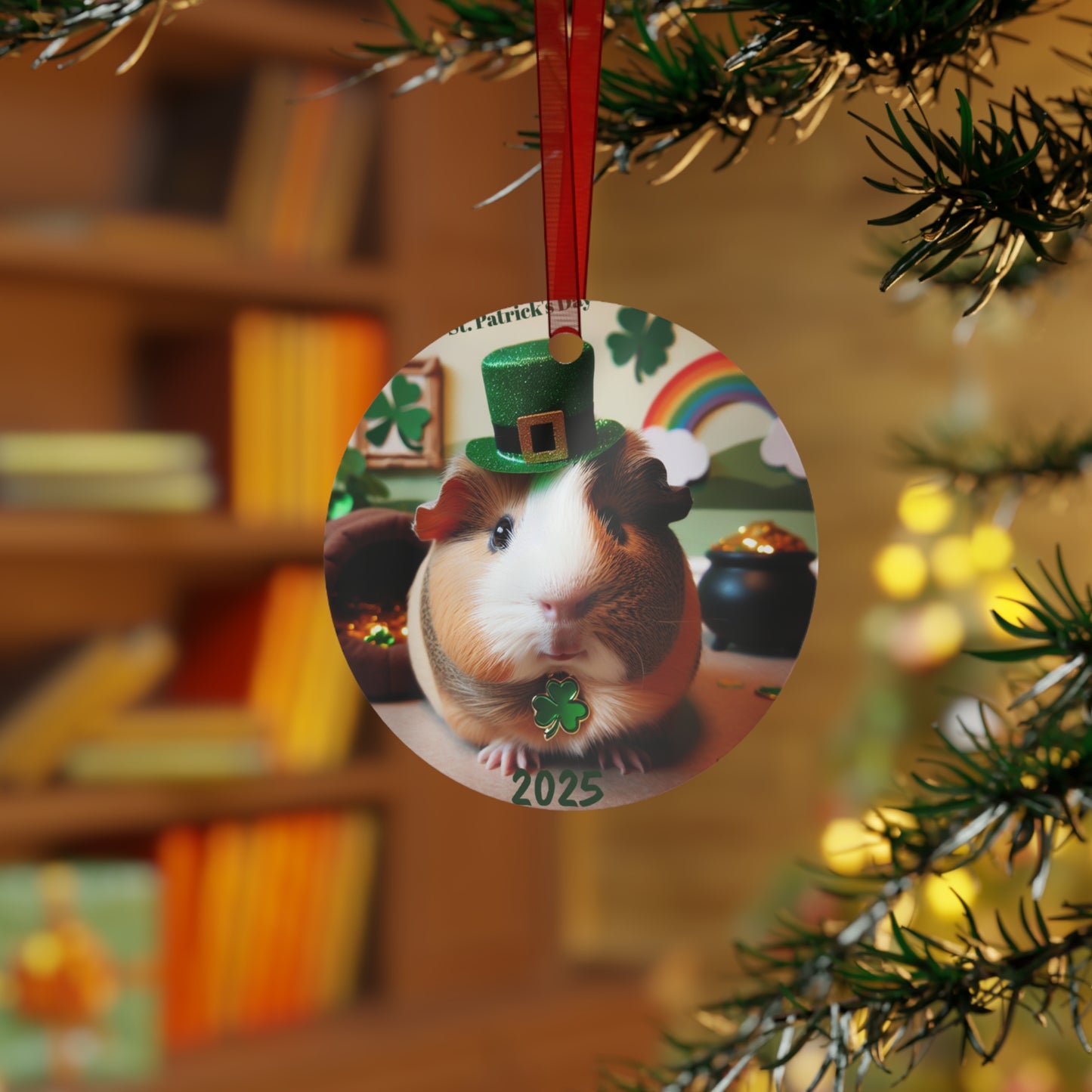 Metal Ornaments, St Patrick's Day 2025 Decoration with a cute guinea pig,