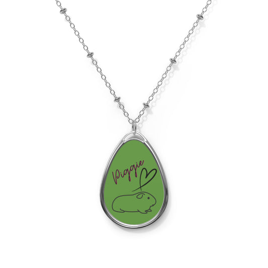 Guinea Pig Love Oval Necklace (green)