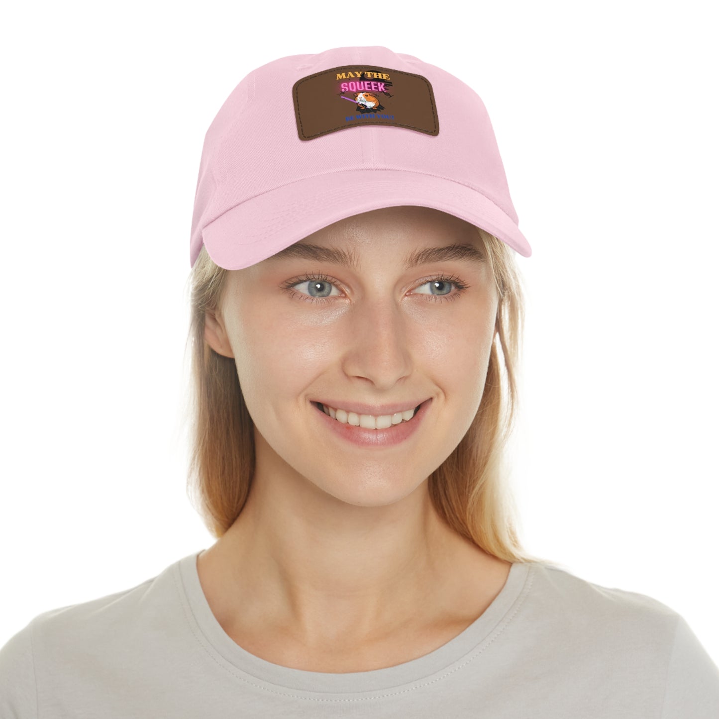 May the Squeek Be With You, Guinea Pig, Star Wars Themed Dad Hat with Leather Patch (Rectangle)