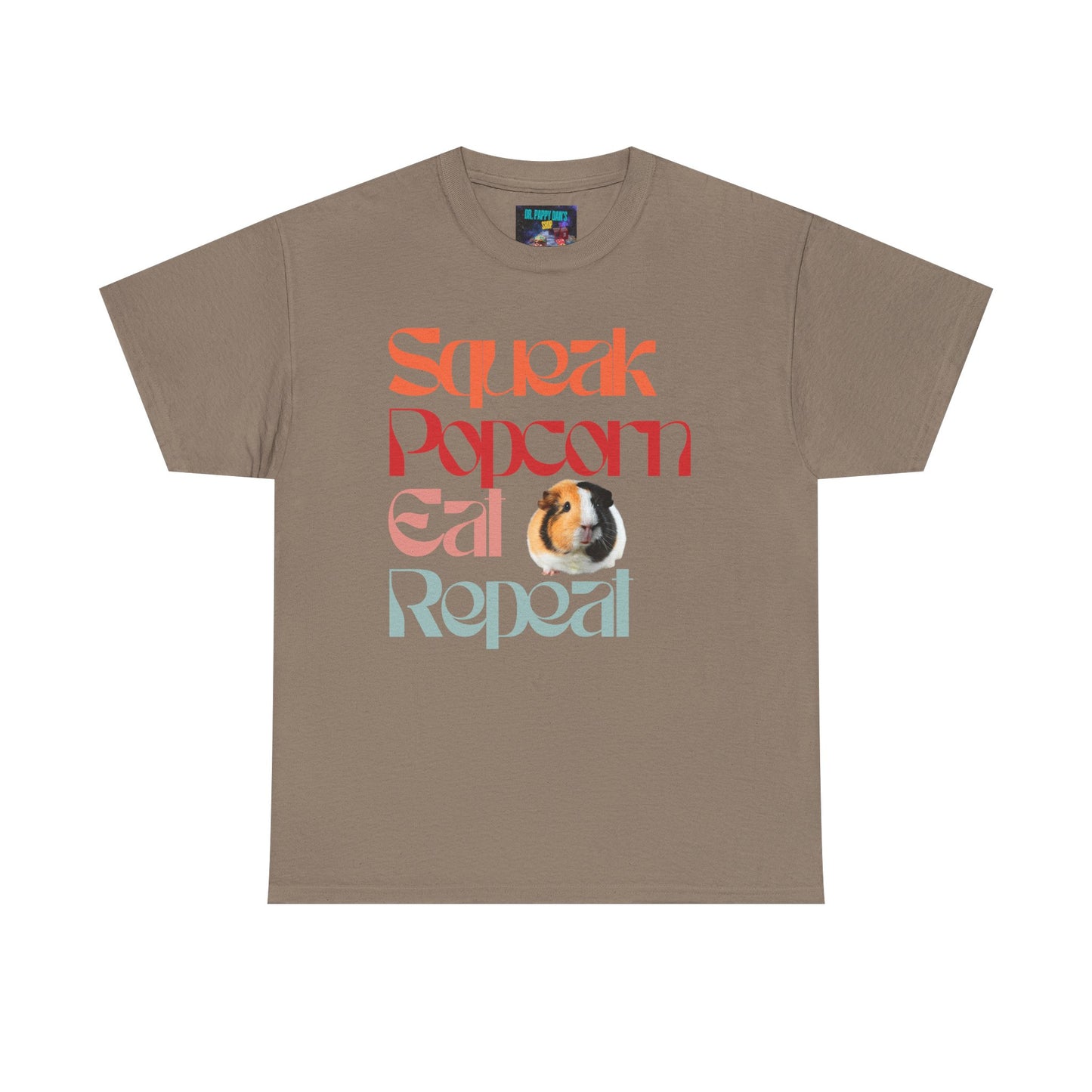 Squeak Popcorn Eat Repeat Tee, Funny Guinea Pig Shirt, Animal Lover Gift, Casual Unisex Top, Pet-Themed Apparel, Gift for Pet Owners